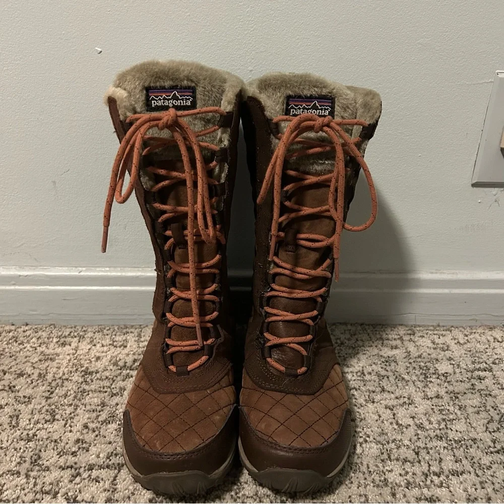 Patagonia Sable Brown Leather Faux Fur Lined Winter Snow Chukka Boots Size 6.5